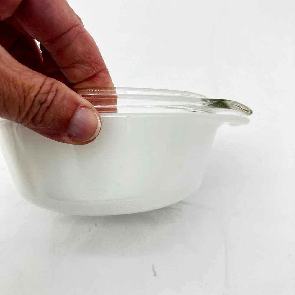 Anchor Hocking Fire-King Casserole Dish 12oz White Blue Floral Vintage Lid